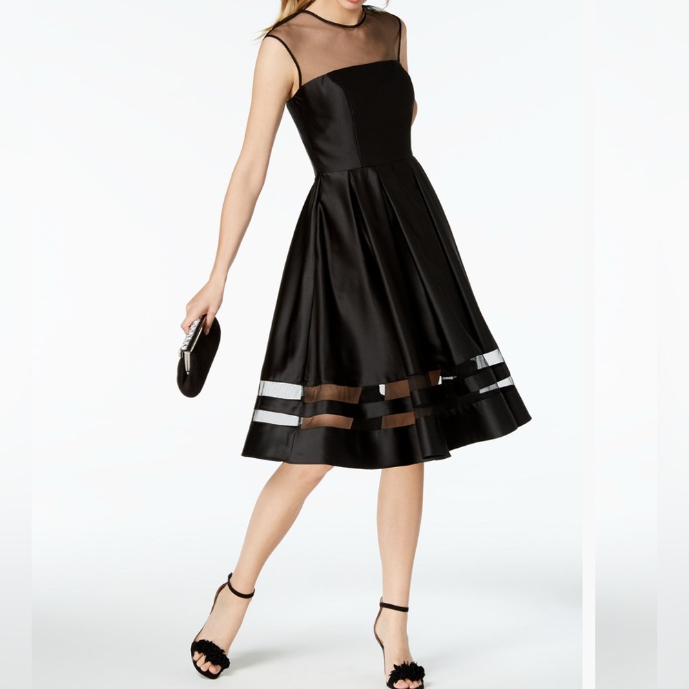 New: Chic Satin Illusion Fit and Flare A-Line prom Dress Illusion Strapless look